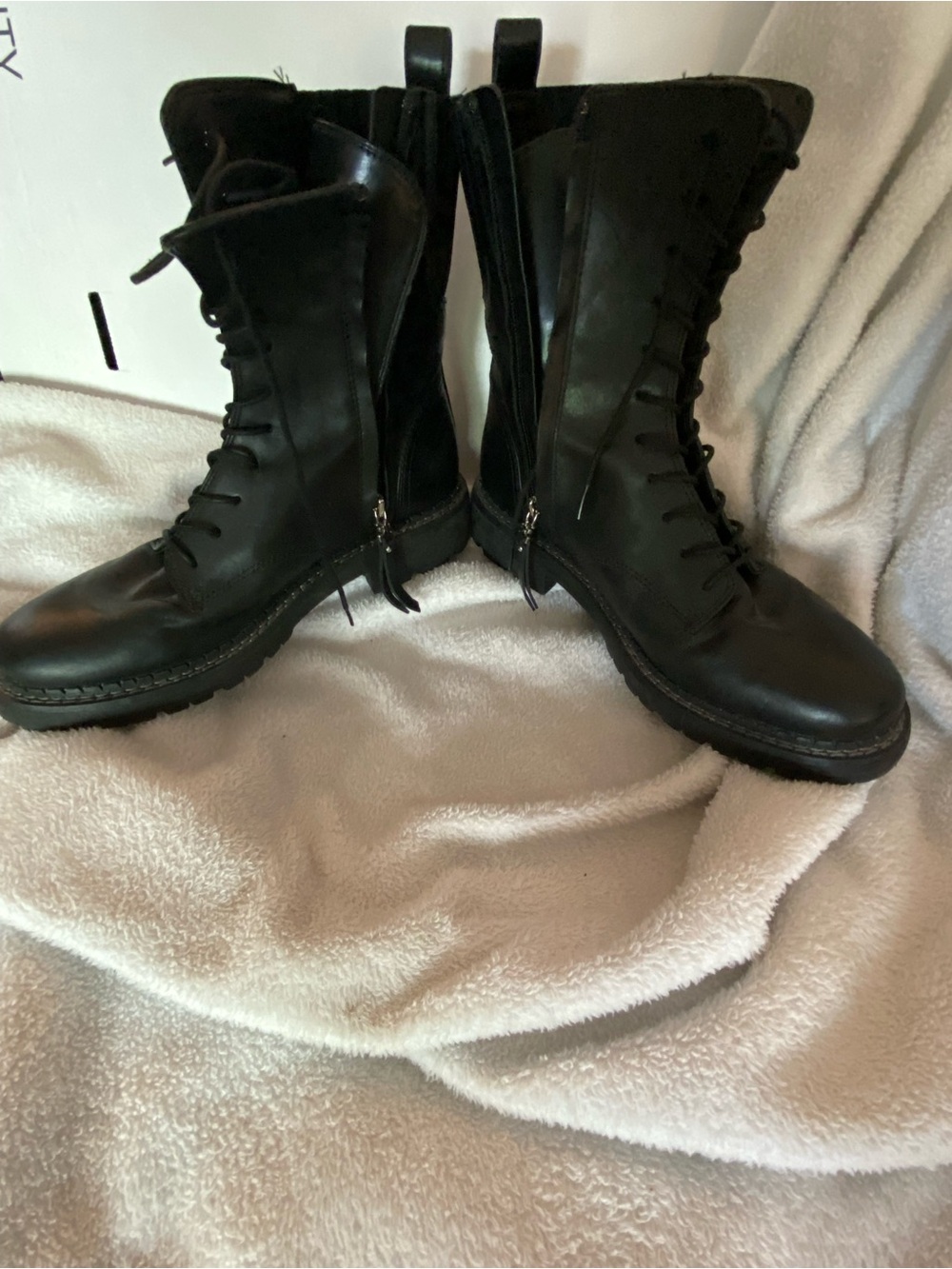Sam Edelman Black Leather Lace-Up Combat Boots - Picture 3 of 4